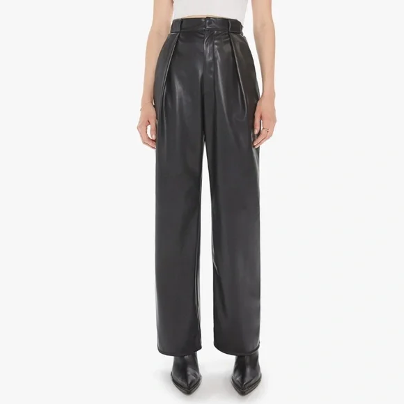 MOTHER Faux Leather High Waisted Tunnel Vision Pleated Prep Pants NWT sz29 - Picture 1 of 7